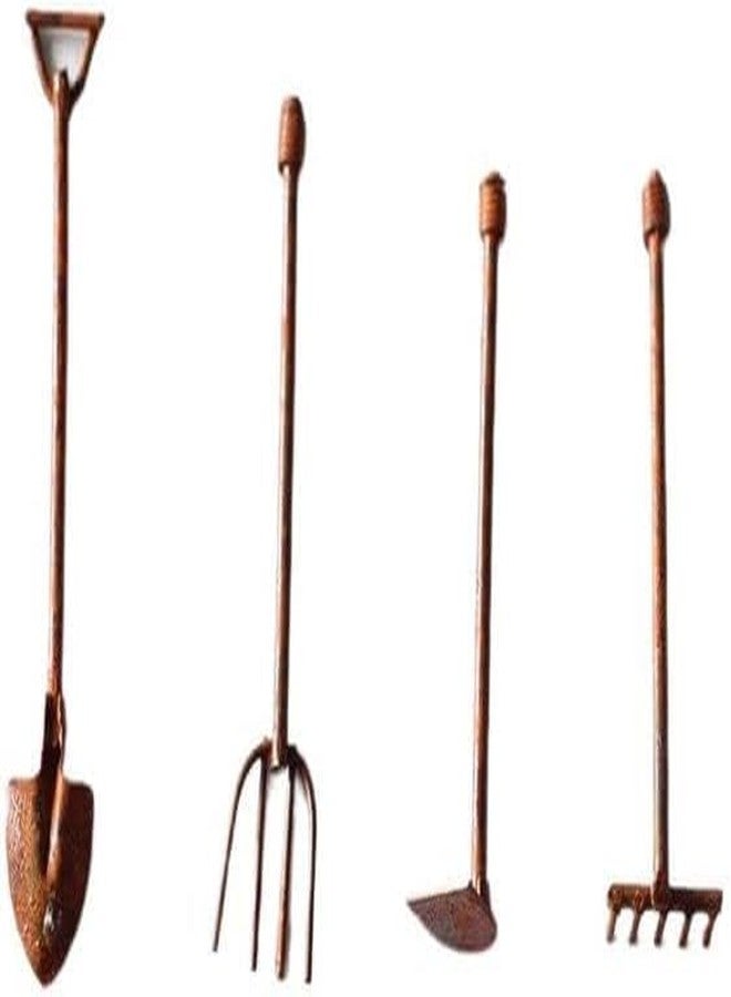 Czhotg 4 Pcs Miniature Dollhouse Garden Tools 1:12 Mini Rusty Shovel Hoe and Pitchfork Fairy Garden Accessories Furniture Ornaments Micro Landscape Decor Garden Sculptures Statues, Decorations - Image 4
